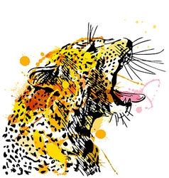 Colored Hand Sketch Head Roaring Jaguar Royalty Free Vector