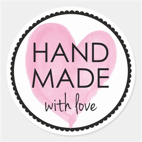 Pink Heart Handmade With Love Classic Round Sticker Zazzle