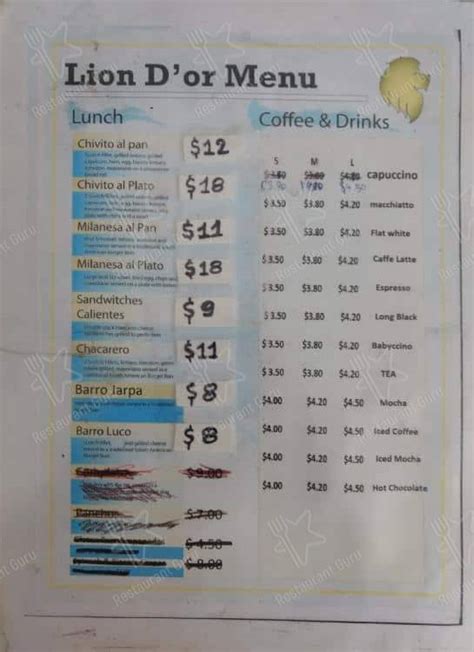 Menu at Lion D'Or, Carramar