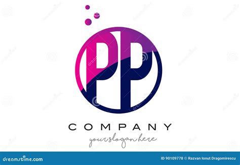 Pp P Circle Letter Logo Design With Purple Dots Bubbles Stock Vector