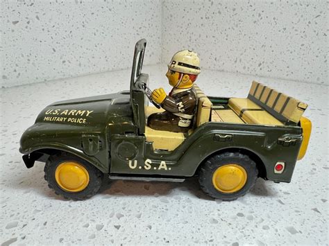 Vintage Tin Litho Friction U S Army Military Police Jeep Japan 5 1 2 Long Ebay