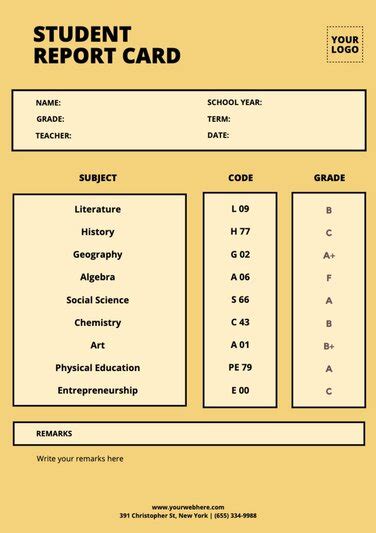 Customizable Student Report Card Templates