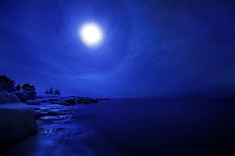 Sunlight Landscape Sea Night Reflection Sky Moon Blue Moonlight