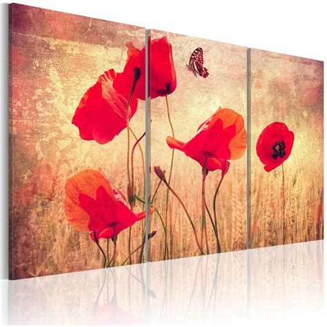 Coquelicots Champ Tres Sur Toile Triptyque Par Artgeist