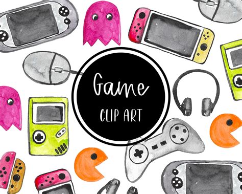 Video Games Clip Art Watercolor Handpainted Digital Clipart Computer ...