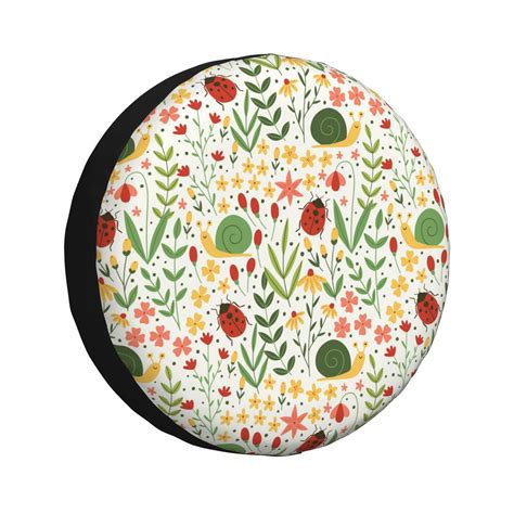 Salouo Ladybug And Wild Flowers Print Spare Tire Cover 14 17 Inch Spare