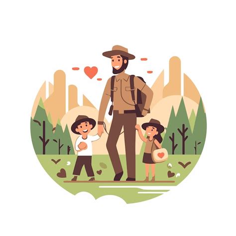 Padre Con Hijos En El Parque Ilustraci N Vectorial De Dibujos Animados