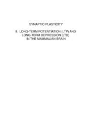 Lecture 15 - Synaptic Plasticity ~ LTD and LTP - SYNAPTIC PLASTICITY II ... 