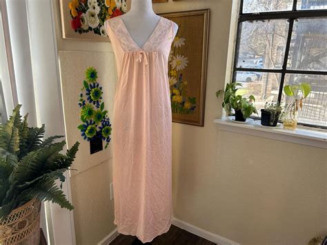 Vintage S Nightgown Pink Lace Nylon Lingerie Free Size Osfm Etsy