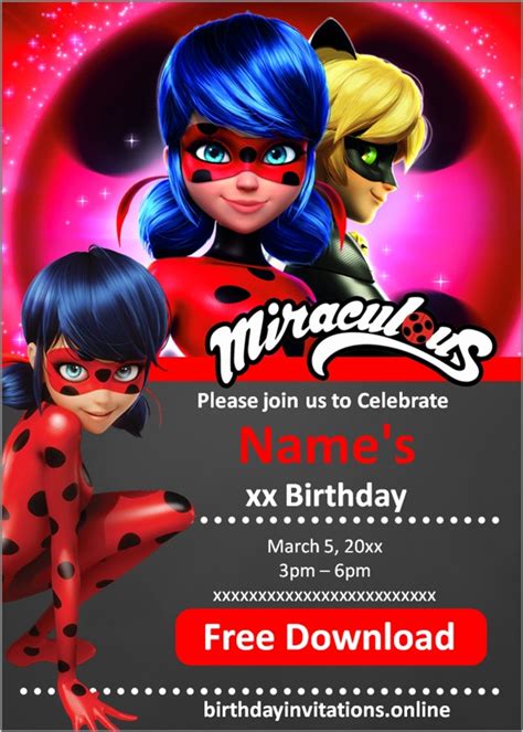 Miraculous Ladybug Invitations Birthday Invitations