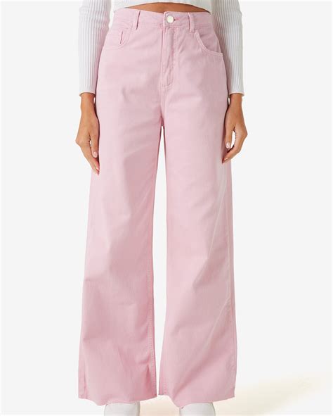 Riachuelo Calça Jeans Color Feminina Wide Leg Five Pockets Rosa Claro