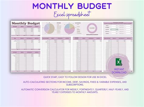 Monthly Budget Planner Excel Budget Spreadsheet Budgeting - Etsy