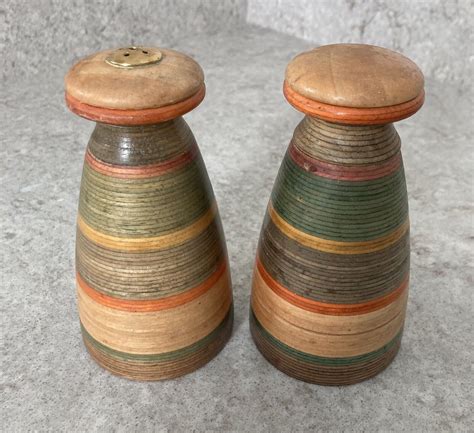 Rare Vintage Mr Dudley Wooden Pepper Mill And Salt Shaker Set Multi Colored Stripe Ebay