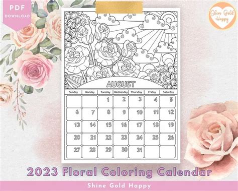 2023 Floral Coloring Calendar Printable Calendar 2023 PDF - Etsy ...