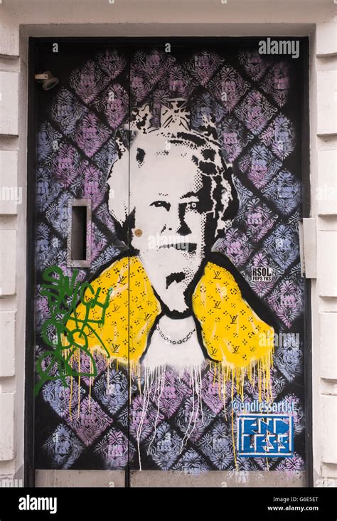 Graffiti On A Door Representing Queen Elizabeth Ii Britains Longest