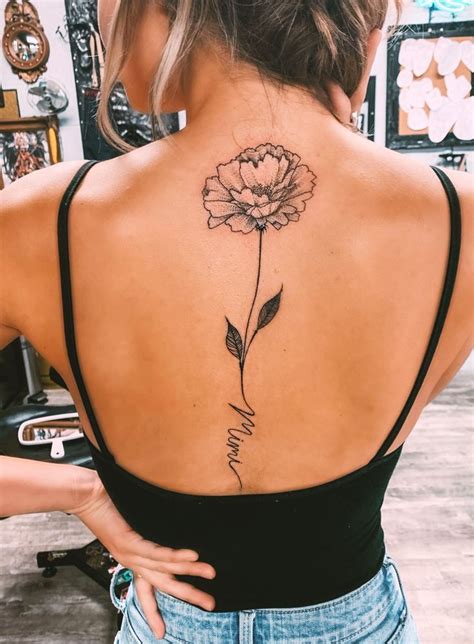 Birth Flower October Name Tattoo Women Girl Thin Line Back Spine