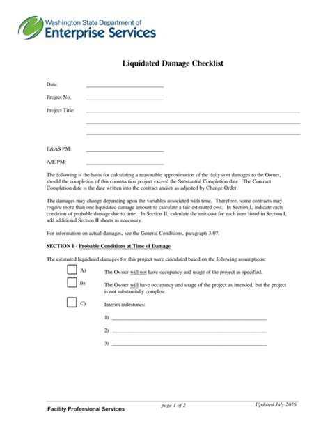 Washington Liquidated Damage Checklist Fill Out Sign Online And