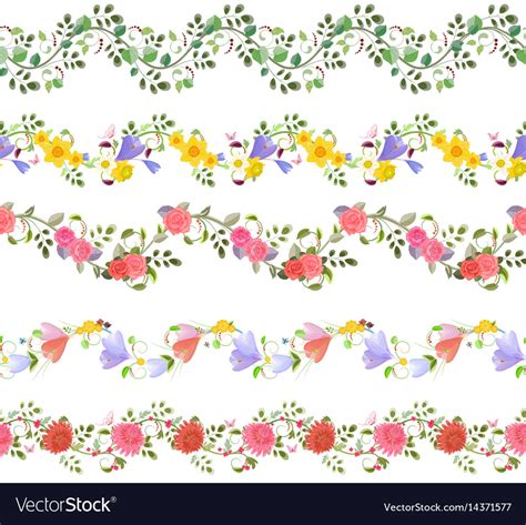 Romantic Floral Set Seamless Borders Royalty Free Vector