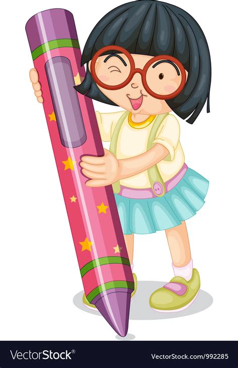 Girl Holding Large Crayon Royalty Free Vector Image