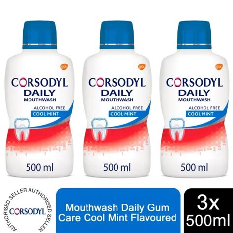 CORSODYL MOUTHWASH DAILY Gum Care Alcohol Free Cool Mint 500ml X3 Pack