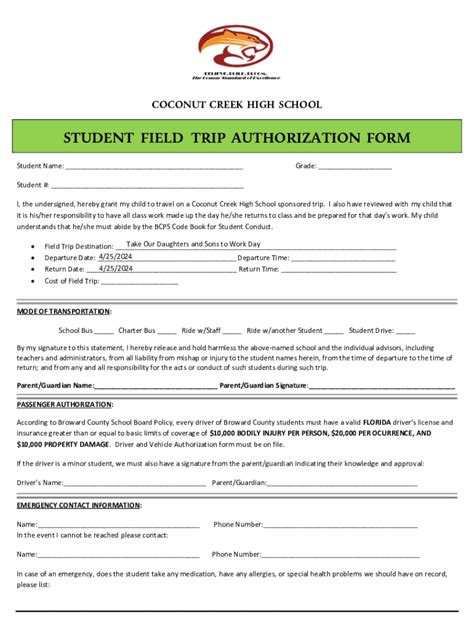 Fillable Online Student Field Trip Authorization Form Fax Email Print