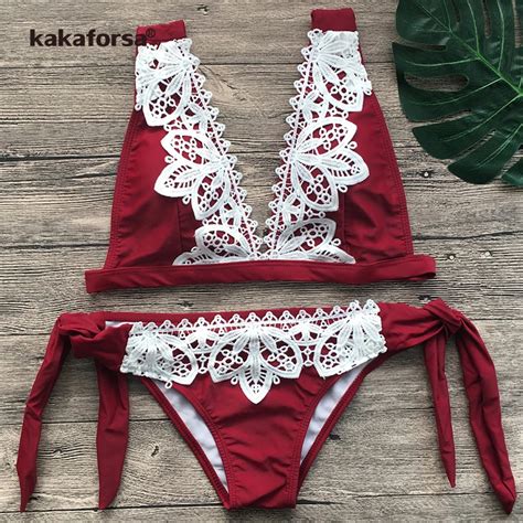 Kakaforsa Sexy Lace Bikini Set Swimsuit Push Up Swimwear Women