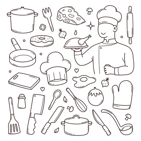 Premium Vector | Doodle set of chef cooking tools and equipments hand