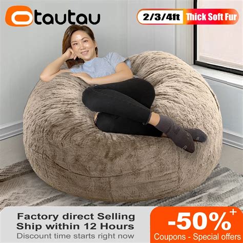 Otautau Ft Fluffy Pouf Cover Bean Bag Chair Beanbag Sofa Ottoman