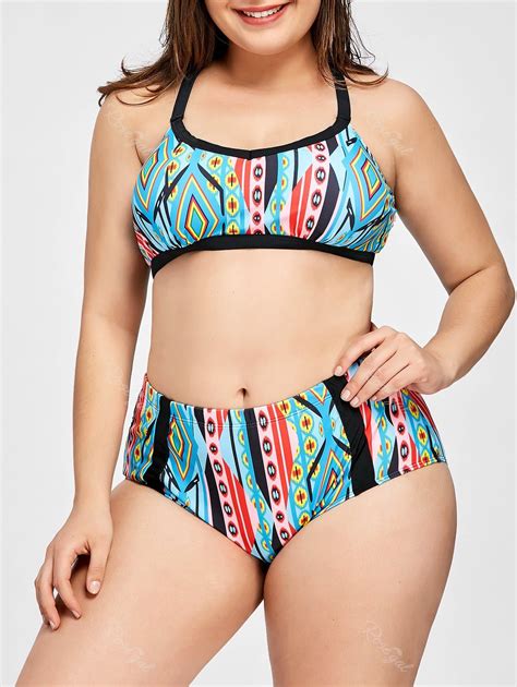 Plus Size Cut Out Geometric Bikini Set 52 OFF Rosegal