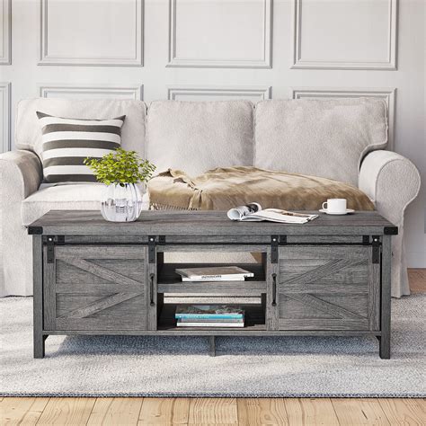 Yaoping Modern Farmhouse Coffee Table With Adjustable Storage