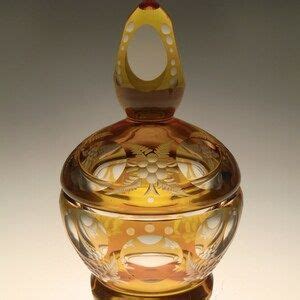 Bohemian Czech Art Deco Amber Cut To Clear Glass Perfume Bottle Vanity