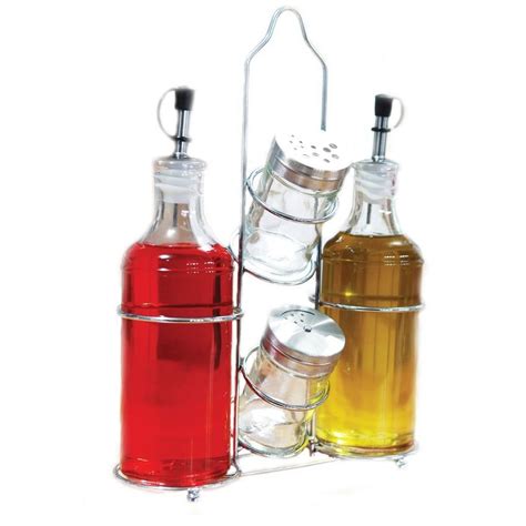 Palais Glassware Piece Oil Vinegar Salt And Pepper Cruet Set With A