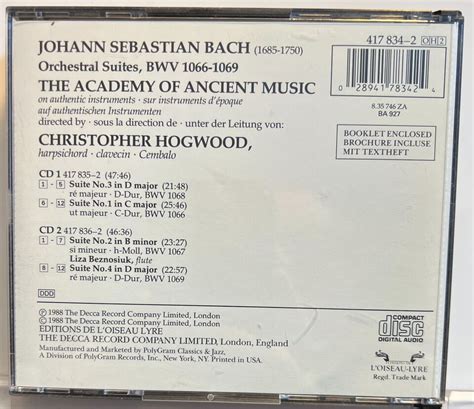 J S Bach Christopher Hogwood Orchestral Suites BWV 1066 1069 CD