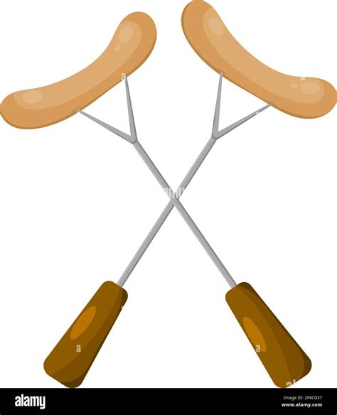 Vector Illustration Of Two Forks With Grilled Sausages Plugs And