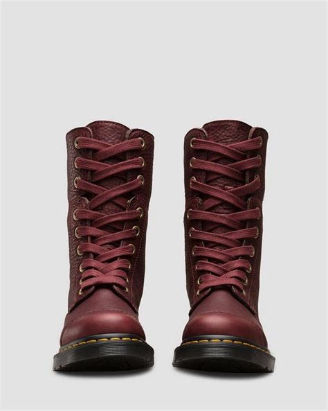 Aimilita Leather High Boots In Cherry Red Dr Martens