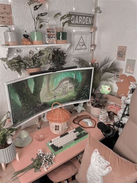 A Desk With A Computer And Plants On It