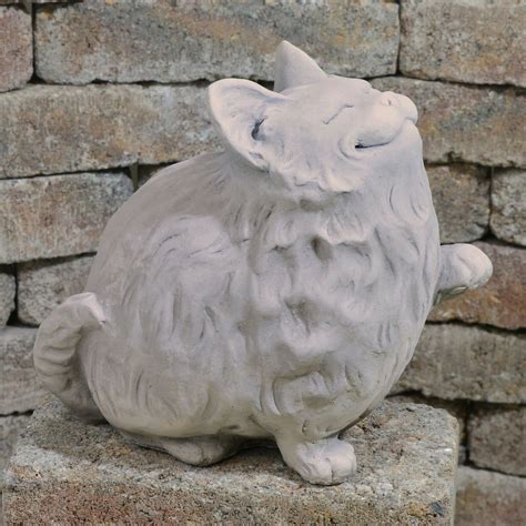 Cast Stone Cement Happy Fat Kitten Concrete Outdoor Garden Statue Ebay