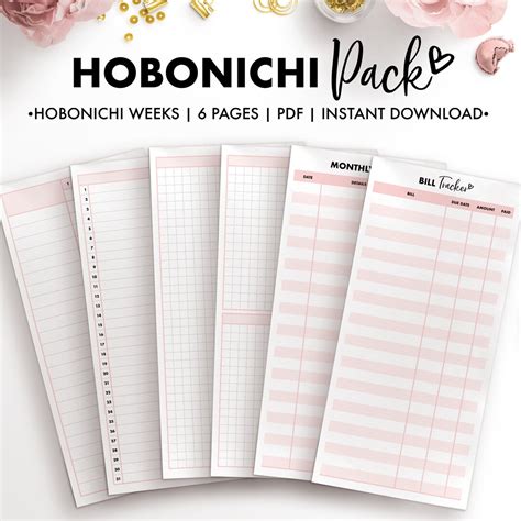 Hobonichi Weeks Tn Printable Planner Inserts Pack Etsy