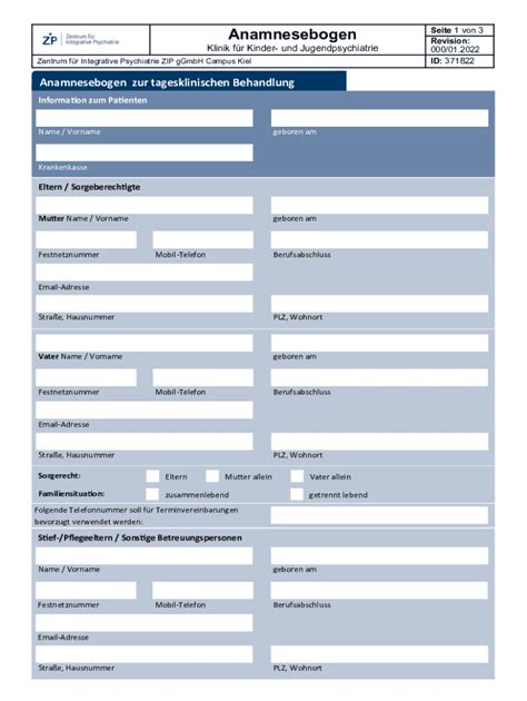 Ausfüllbar Online Zentrum fr Integrative Psychiatrie ZIP