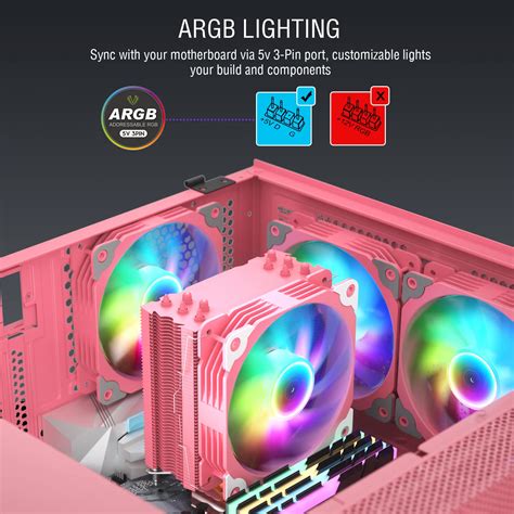 Snapklik.com : V5 Pink CPU Cooler, 120mm 5 Heat Pipes Addressable RGB ...