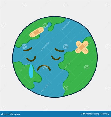 Sad Crying Earth Get Sick Of Planet Earth With Patches And Bandages