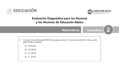 Evaluaci N Diagn Stica Segundo De Secundaria Durante Un Mes Mar A