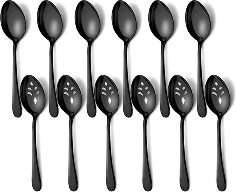 Pleafind 12 Pcs Black Serving Spoons 91 Inch Black Serving Utensils