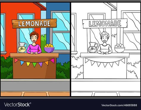 Lemonade Juice Vendor Coloring Page Royalty Free Vector