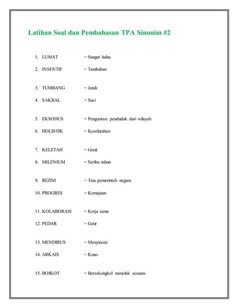 Latihan Soal Dan Pembahasan Tpa Sinonim 2 Pdf