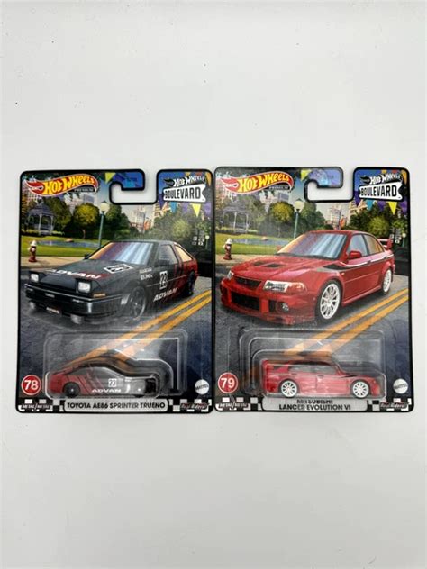 HOT WHEELS PREMIUM Boulevard Toyota Ae Sprinter Trueno Mitsubishi Lancer Evo EUR
