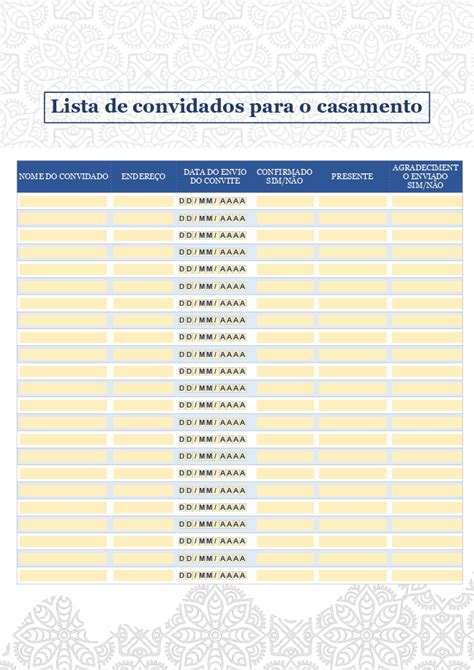 Modelos De Lista De Convidados De Casamento ONLYOFFICE