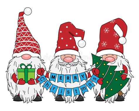 Three Gnomes With Christmas Lights Stock Vector Illustration Of