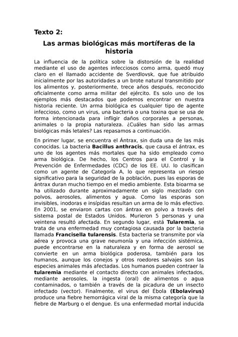 Texto 2 Apuntes Texto 2 Las armas biológicas más mortíferas de la