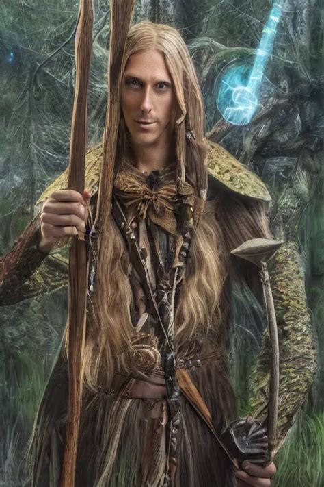 A Tall Slim Male Wood Elf Druid Posing With A Bow In A Stable Diffusion